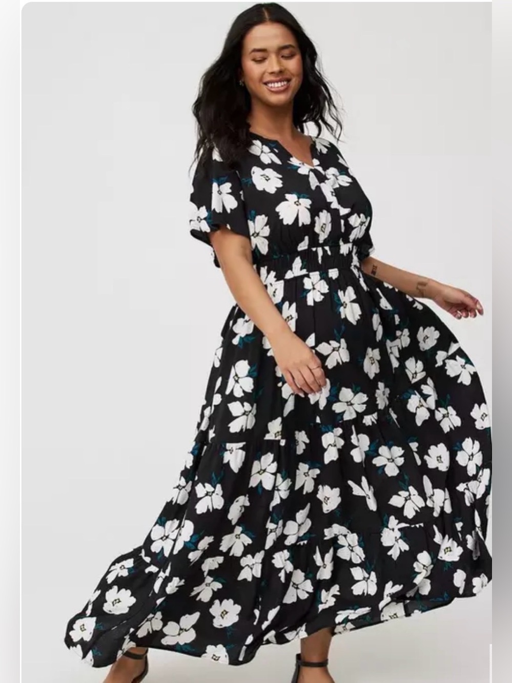Torrid Black Maxi Dress with White Floral Print